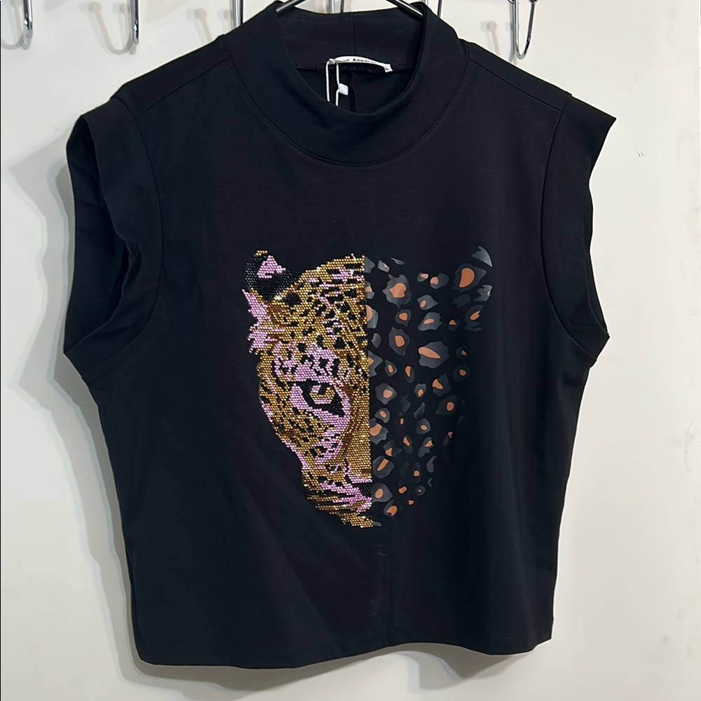 Black Embroidered Leopard Women's Top